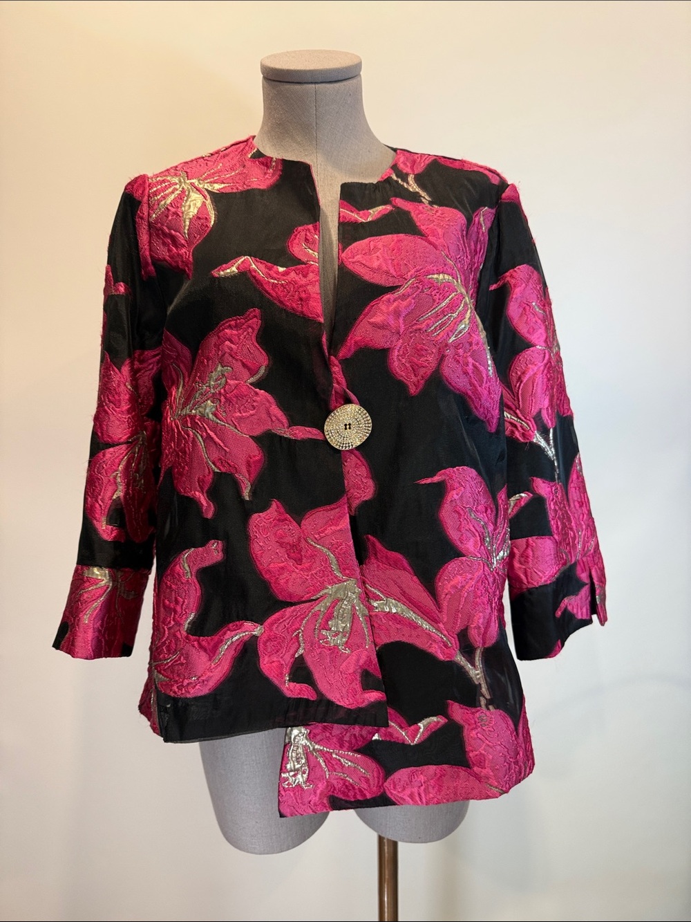 Frank Lyman Floral Brocade Jacket | Black & Fuchsia | Size Small | NWT